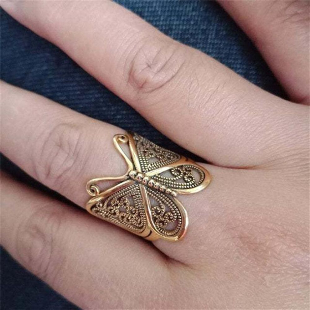 (gold) Antique Gold Silver Color Hollow Butterfly Opening Adjustable Ring For Women  Charming Bohemian Jewelry Gift