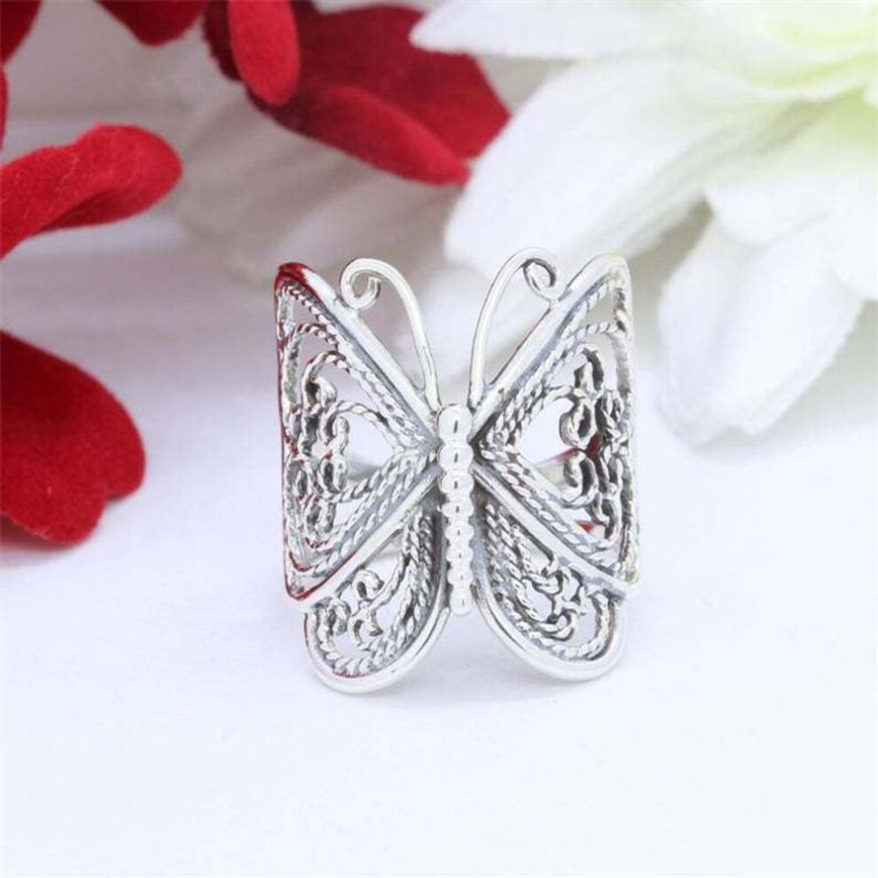 (silver) Antique Gold Silver Color Hollow Butterfly Opening Adjustable Ring For Women  Charming Bohemian Jewelry Gift