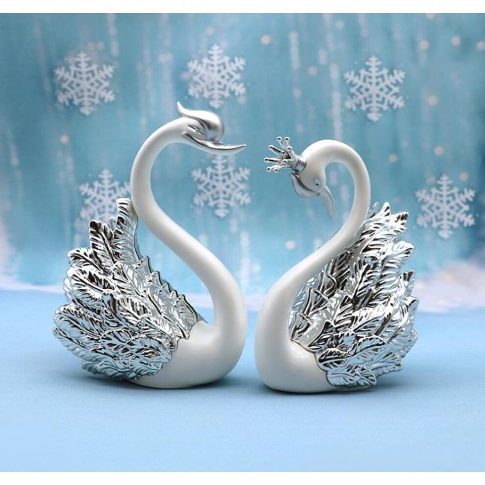 (silver) 2 Pcs Swan Mini Figurine Home Decor Statue Gift Car Interior Decoration Modern Sculpture Wedding Cake Love Topper Decoration