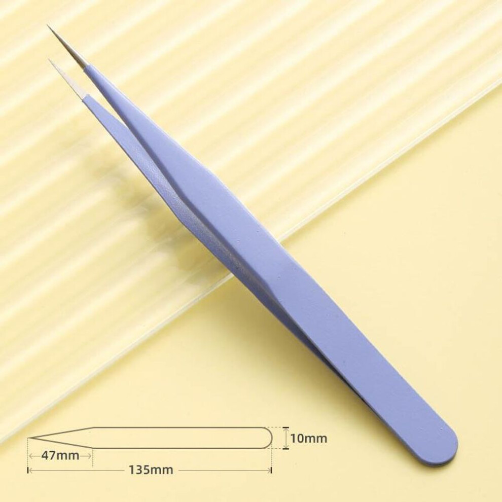 (purple, Straight tip) Stainless Steel Straight Curved Tip Tweezers For Nail Art Sticker Rhinestones Picking Tool Makeup Eyelash DIY Tweezer