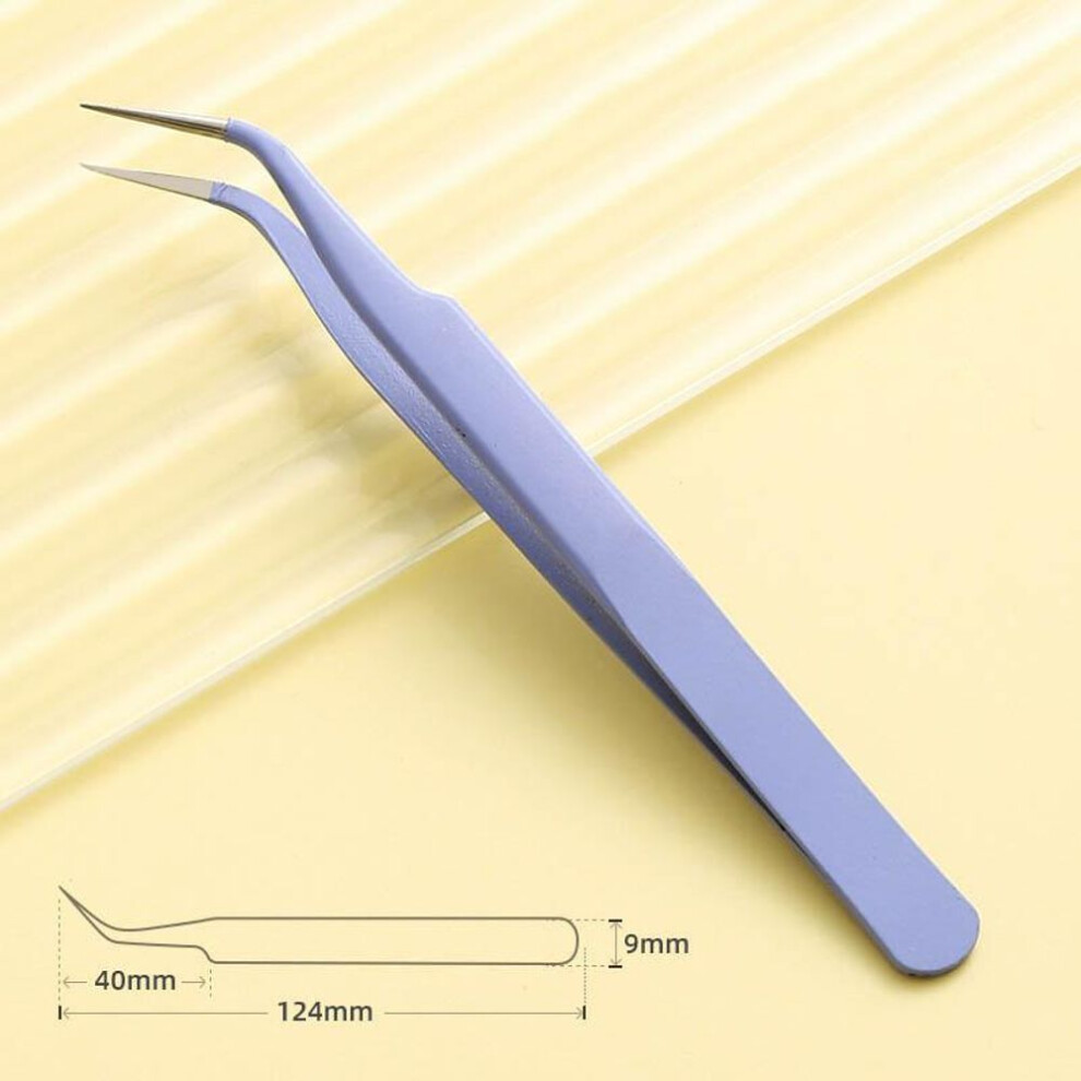 (purple, Curved Tip) Stainless Steel Straight Curved Tip Tweezers For Nail Art Sticker Rhinestones Picking Tool Makeup Eyelash Diy Tweezer