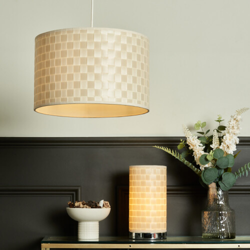 (Ivory) Litecraft Sovin Woven Easy Fit Drum Light Shade 2