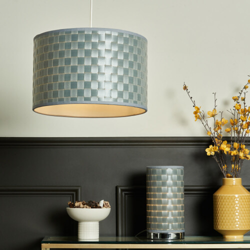 (Silver) Litecraft Sovin Woven Easy Fit Drum Light Shade 2