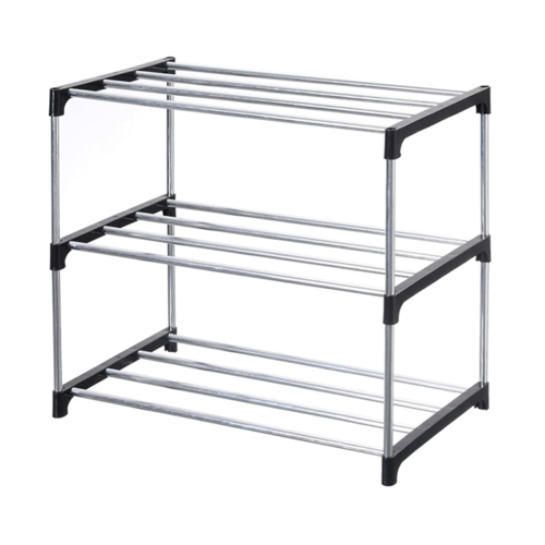 Stackable Small Shoe Rack, Entryway, Hallway and Closet Space Saving Storage Organization (3-Tier, Black)