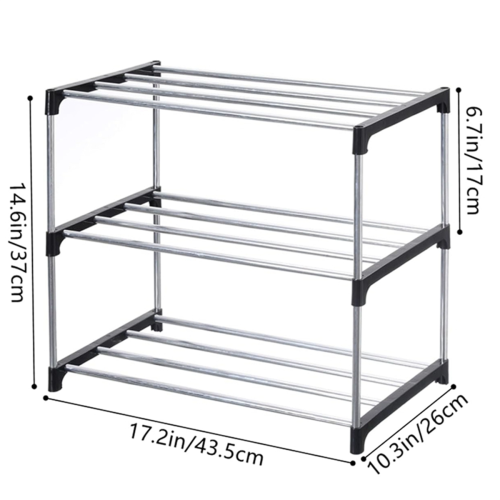 Stackable Small Shoe Rack, Entryway, Hallway and Closet Space Saving Storage Organization (3-Tier, Black) 2