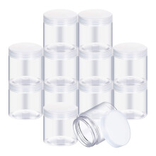 Empty 12-Pack Transparent Plastic Storage Spice Jar Wide Mouth Container with Lid for Beauty Products, DIY Mucus Manufacturing or Other Uses