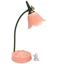Bloem LED Bureaulamp Studenten Slaapkamerverlichting Contact Lees Oogbescherming USB Lampenkap Tafellamp, Roze