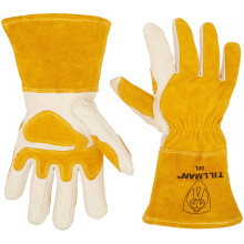 John Tillman Medium 14 Gold and Pearl Top Grain Split Back Cowhide Fleece Lined MIG Welders Gloves with 4 Cuff and Kevla