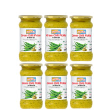 Ashoka Green Chili Pickle In Olive Oil 300g (Pack of 6) | Spicy & Tangy Hari Mirch Achar | Authentic Indian Pickle | No Artificial Preservatives
