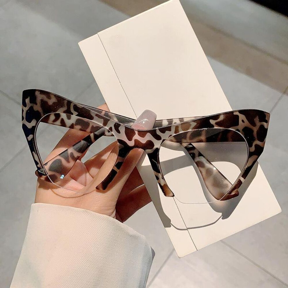 (leopard) Half Frame Cat Eye Anti Blue Light Fashion Glasses Leopard  Printed Spectacles Frame for Daily Party Using Office Phone Computer Eye Protection