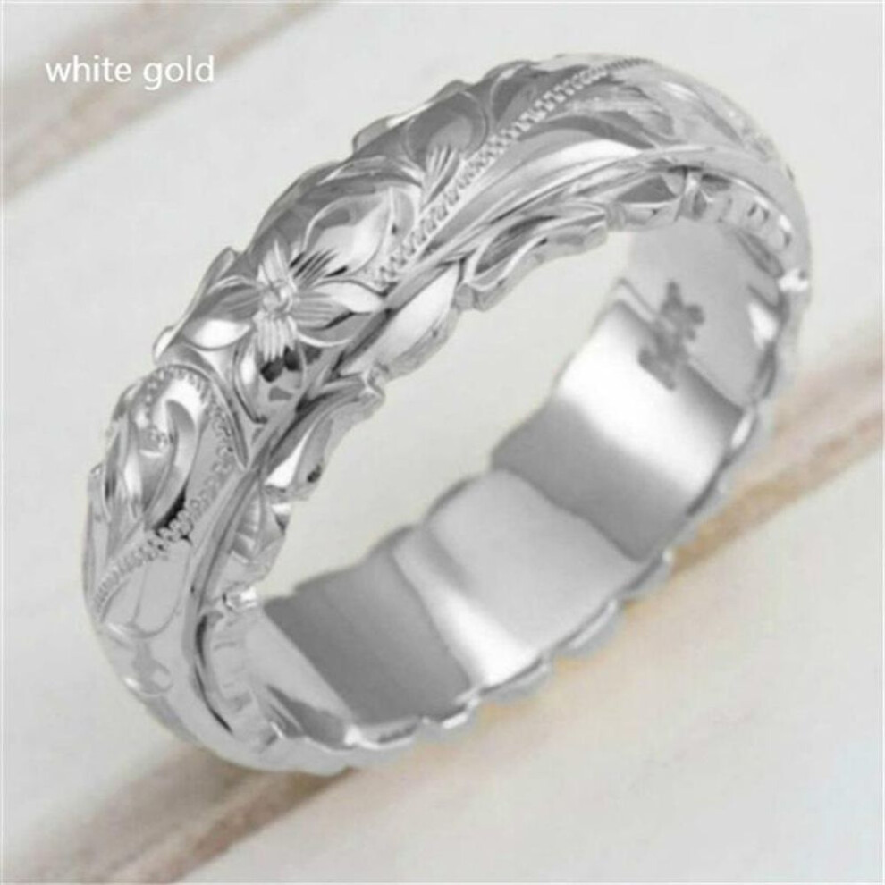 (silver, 6) Carving Rose Flower Ring Women Men Classic Ring Trendy Versatile Jewelry Rings Wedding Anniversary Gift