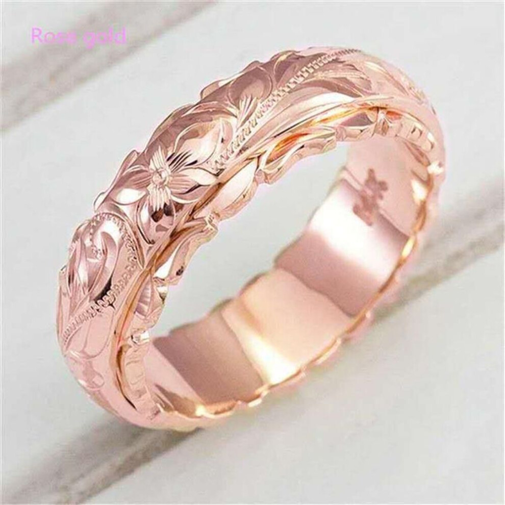 (rose gold, 5) Carving Rose Flower Ring Women Men Classic Ring Trendy Versatile Jewelry Rings Wedding Anniversary Gift