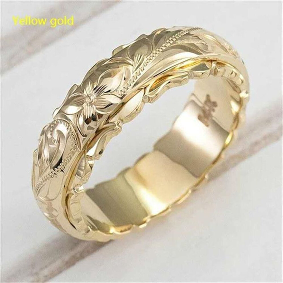 (gold, 8) Carving Rose Flower Ring Women Men Classic Ring Trendy Versatile Jewelry Rings Wedding Anniversary Gift