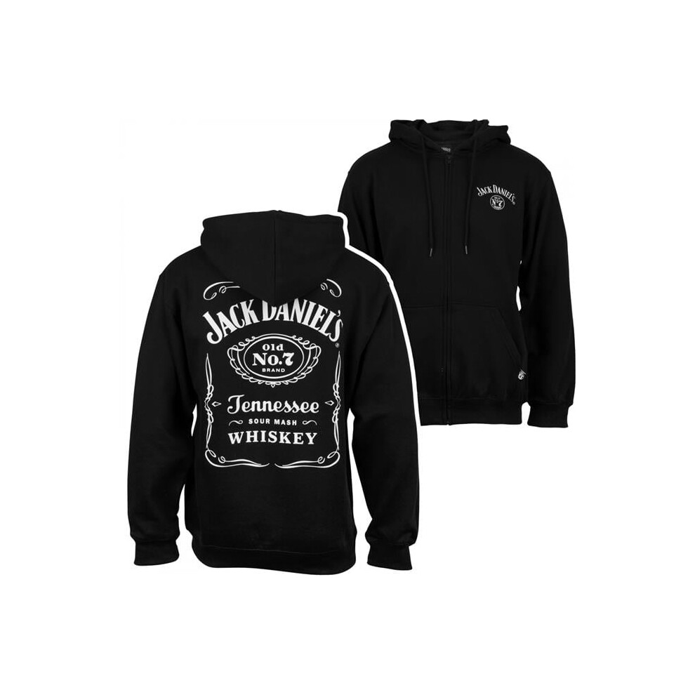 Jack Daniels 870349-large Jack Daniels Label Front & Back Print Zip-Up Hoodie T-Shirt, Black - Large