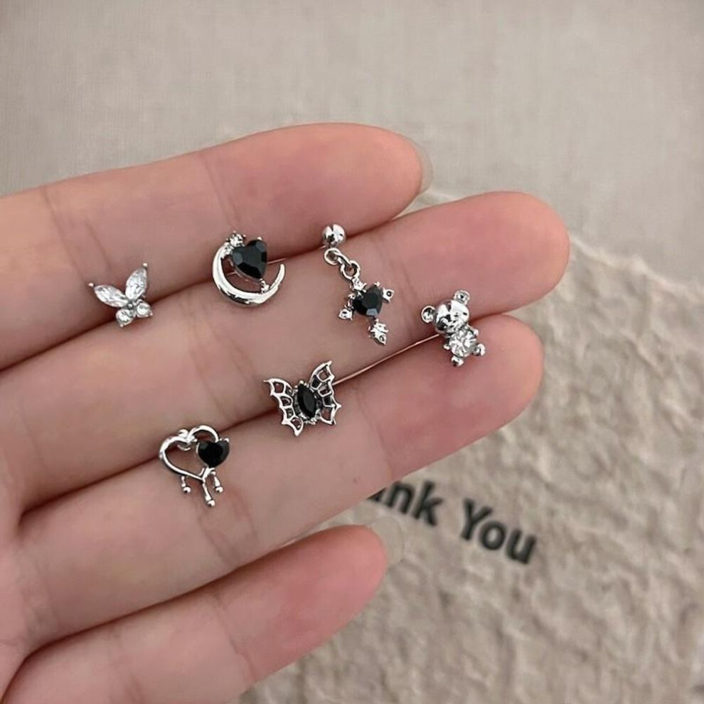 (1) If Me Korean Butterfly Earring Set  Zircon Clover Stud Earrings For Women Y2k Accessories Jewelry