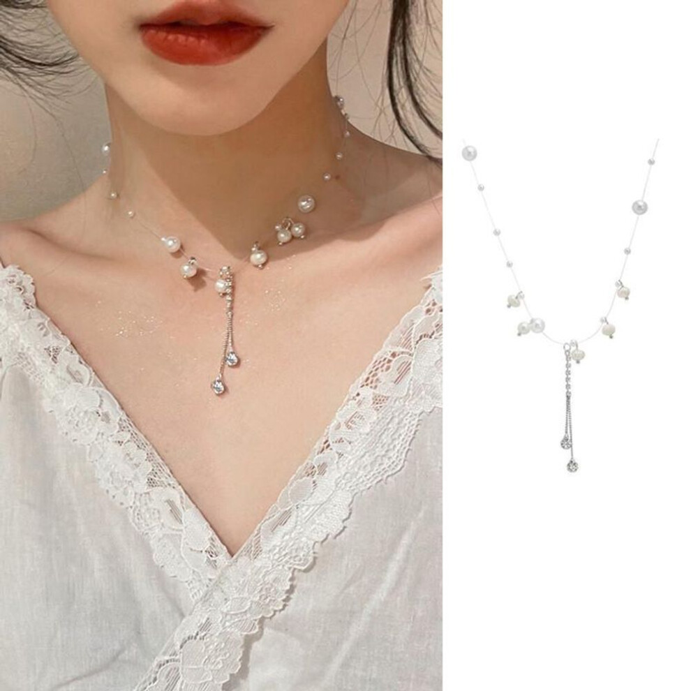 (40) IF ME Simple Clover Tulips Necklace for Women Crystal Artificial Pearls Necklaces Silver Chain Accessories Jewelry