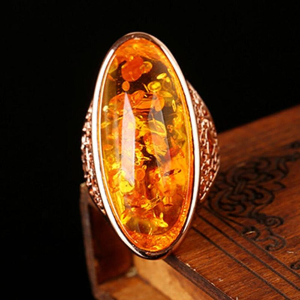(as the picture, 10) Fashion Vintage Woman Amber Oval Yellow Ring Fashion Jewelry