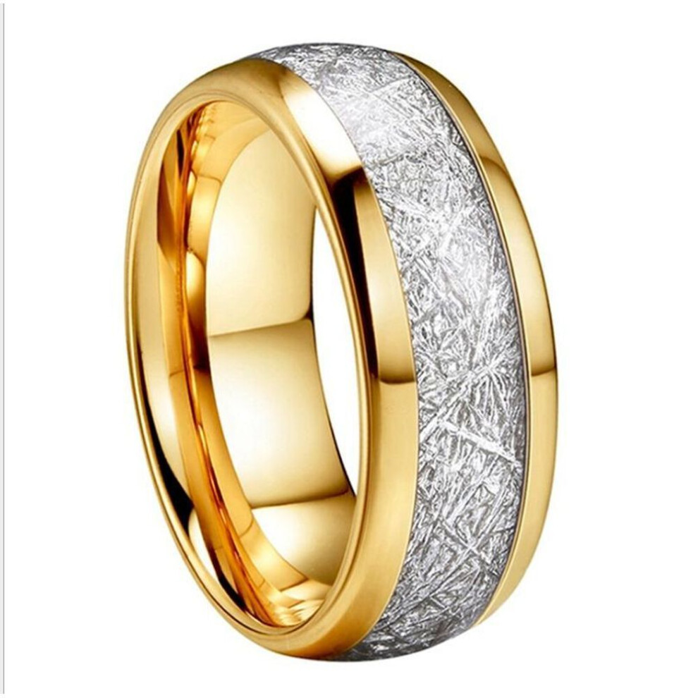 (gold, 6) 8mm Width Meteorite Stone Pattern Inlaid Silver Color Tungsten Steel Ring Couple Wedding Band Engagement Jewelry