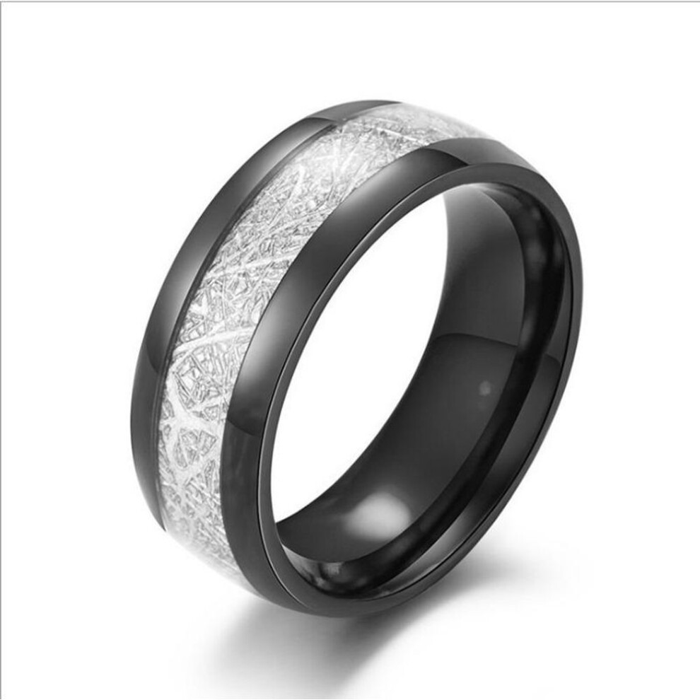 (black, 7) 8mm Width Meteorite Stone Pattern Inlaid Silver Color Tungsten Steel Ring Couple Wedding Band Engagement Jewelry