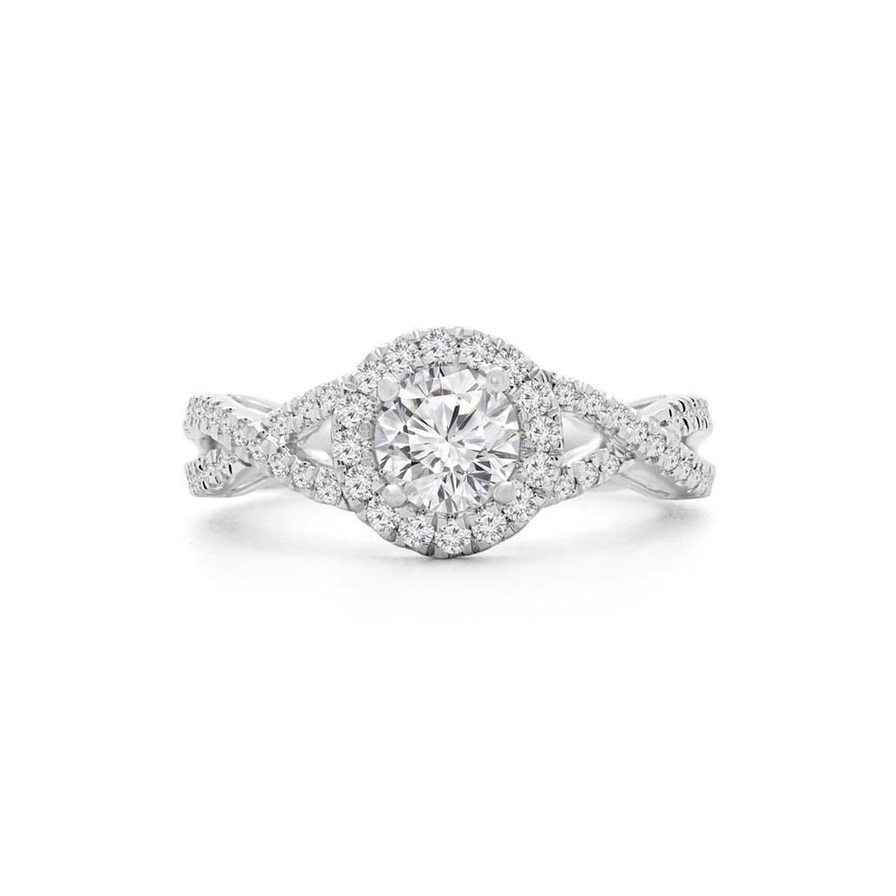 Photos - Ring Majesty Diamonds MD240185-5 1.1 CTW Round Lab Created Diamond Twisted-Shank Halo Engagement  in 14K White Gold - Size 5