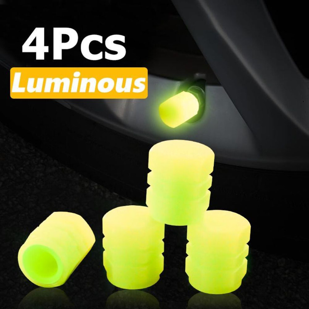 (yellow) 4pcs Luminous Valve Caps Fluorescent Night Glowing Car Motorcycle Bicycle Bike Wheel Tyre Hub Luminous Valve Stem Caps Decors
