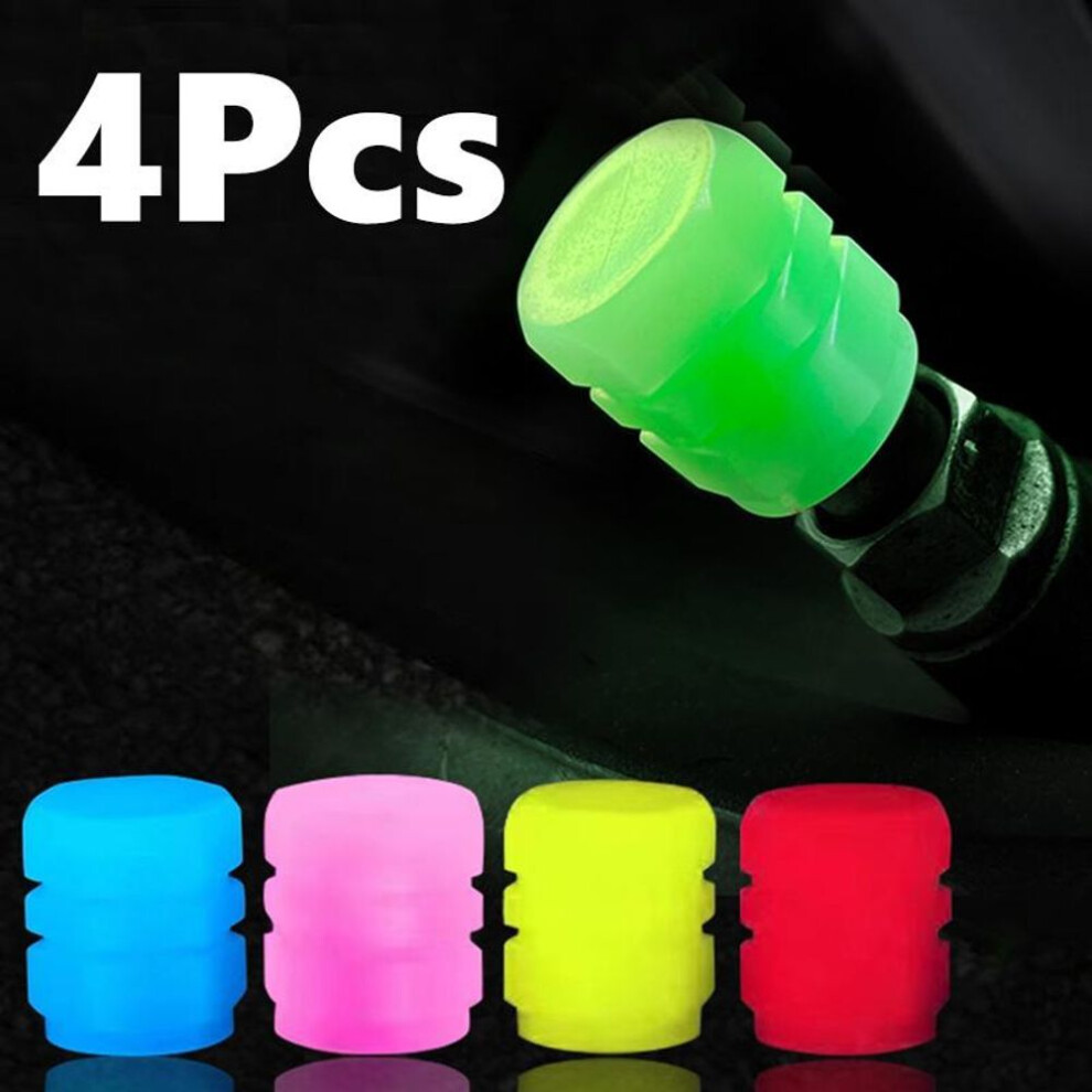 (multicolor) 4pcs Luminous Valve Caps Fluorescent Night Glowing Car Motorcycle Bicycle Bike Wheel Tyre Hub Luminous Valve Stem Caps Decors