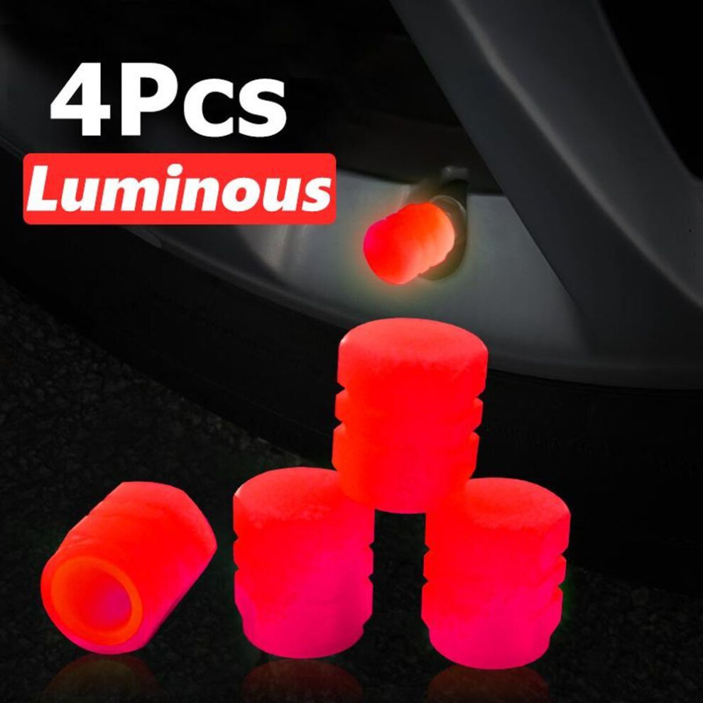 (red) 4pcs Luminous Valve Caps Fluorescent Night Glowing Car Motorcycle Bicycle Bike Wheel Tyre Hub Luminous Valve Stem Caps Decors