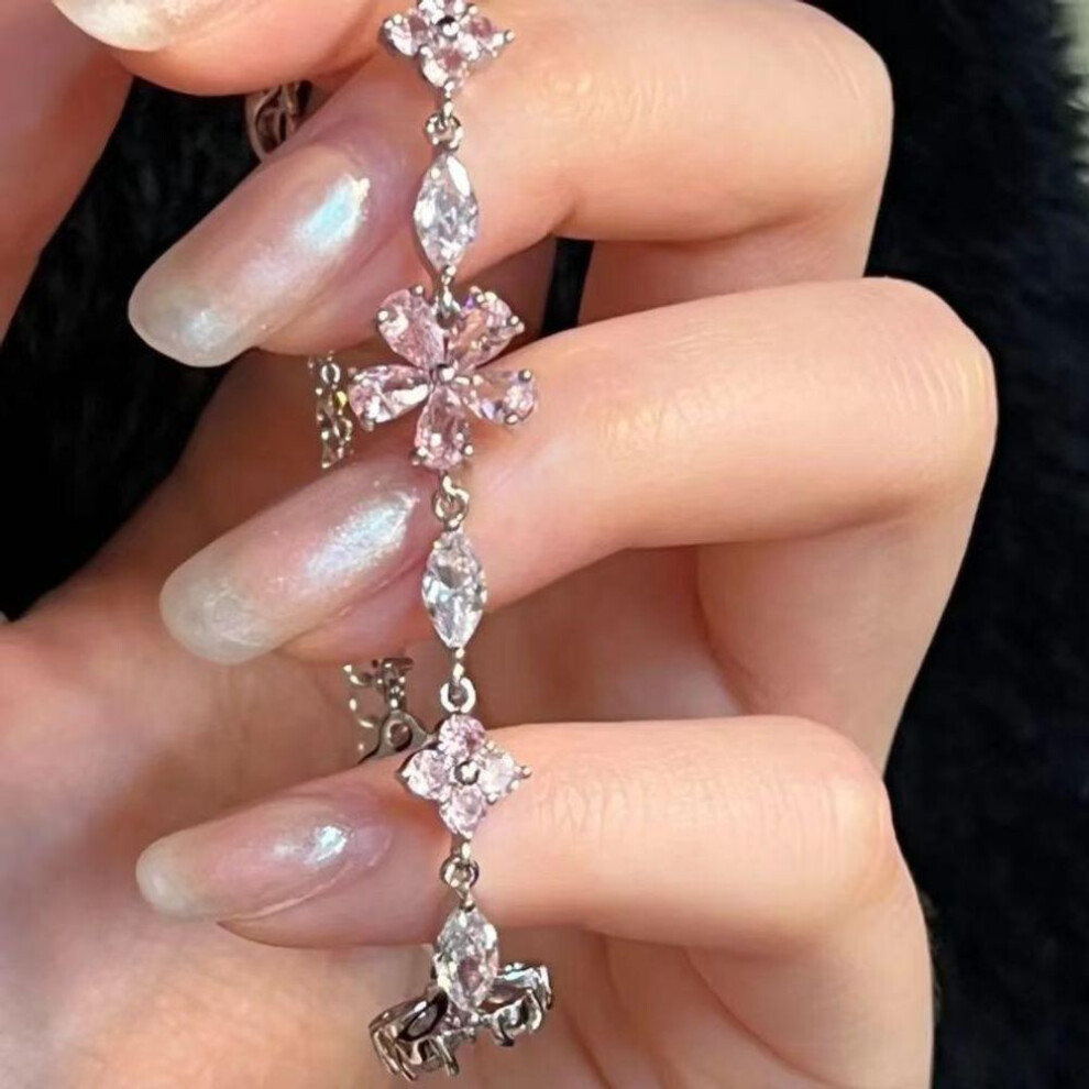 (2) Korean Crystal Adjustable Silver Bracelet for Woman Bowknot Pendant Bracelets Jewelry Accessories