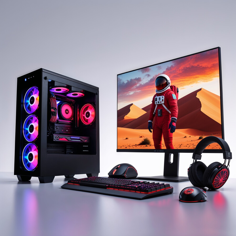 Gaming 22" Black 6 Fan Bundle - Ryzen 4500,GT730 2GB,16GB RAM,1TB+256GB SSD, Win 11