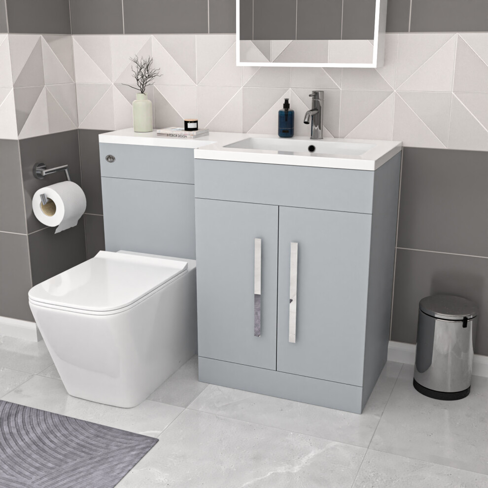 Nes Home Matte Grey 1100mm RH Basin Sink Vanity Cabinet & BTW Toilet Flat Pack