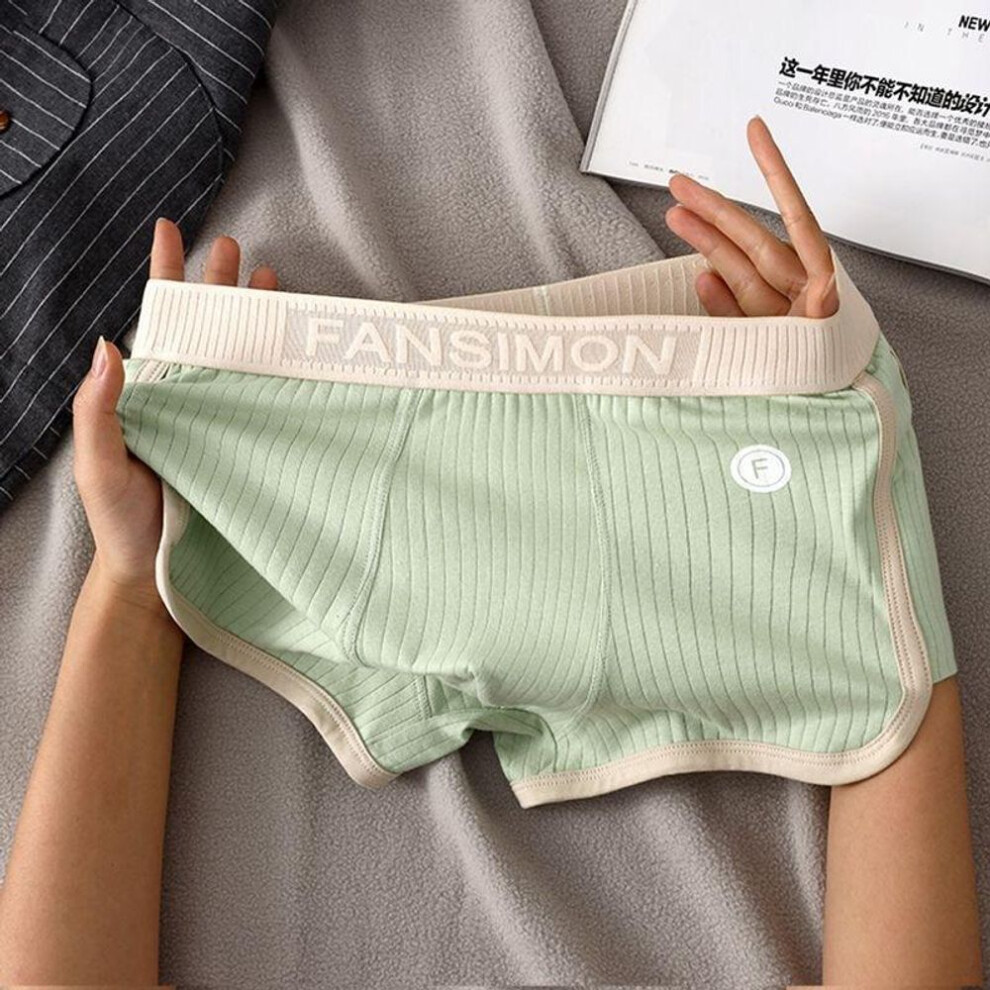 (green, L) New Boxer Men Underwear Striped Pure Cotton Breathable Boxershort Mens Boxers Men's Mid-waist Four Corner Pants Size M-3XL