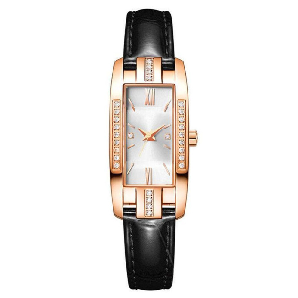 (black) Elegant Watches Fashion Rectangular Ladies Quartz Watch Green Dial Simple Leather Luxury Women Gifts Watches