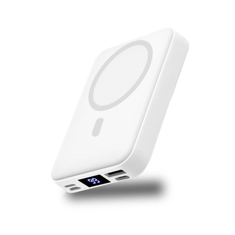 (White) Magnetic Power Bank, 10000mAh Wireless Portable Charger with USB-C Cable, Battery Pack Only Compatible with iPhone 16/15/14/13/12/Pro Series