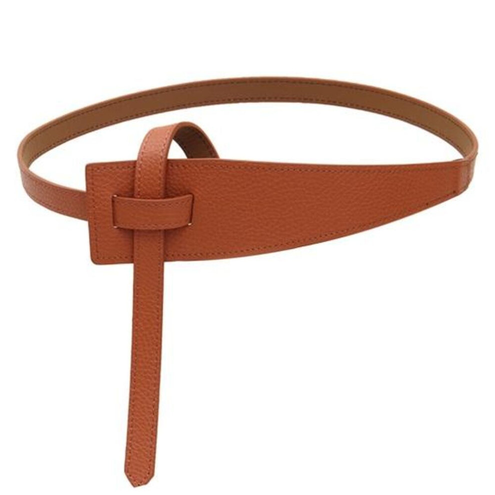 (camel) Korean Style Simple Women Faux Leather Belt Irregular Shape Adjustable Knot Long Waistband Suit Coat Corset Belt Fashion Accessories
