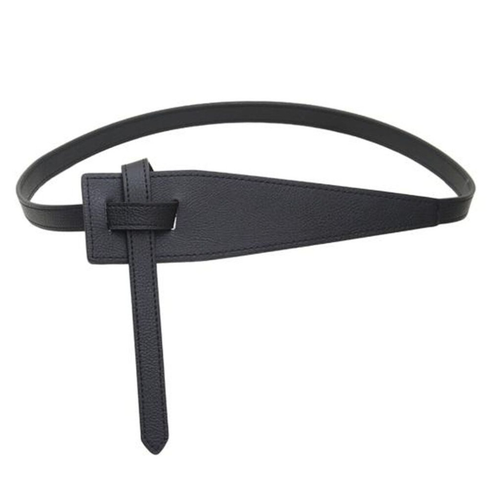 (black) Korean Style Simple Women Faux Leather Belt Irregular Shape Adjustable Knot Long Waistband Suit Coat Corset Belt Fashion Accessories