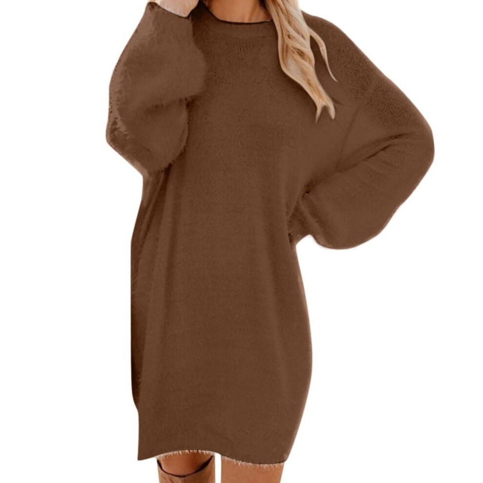 (M, brown) Women Winter Sweater Knit Crewneck Warm Long Sleeve Casual Sweatshirts Dress