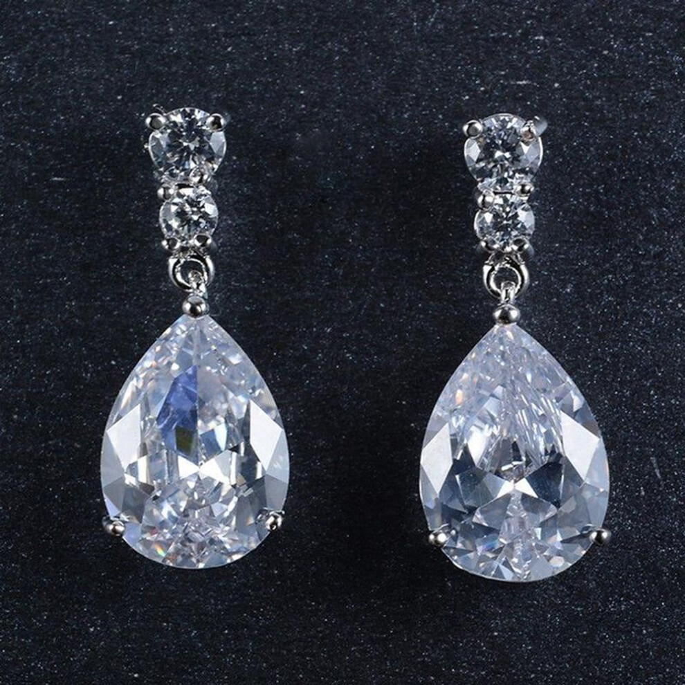 (white) Women's Clear Drop Natural Stud Drop Dangle Earrings Wedding Earrings Jewelry