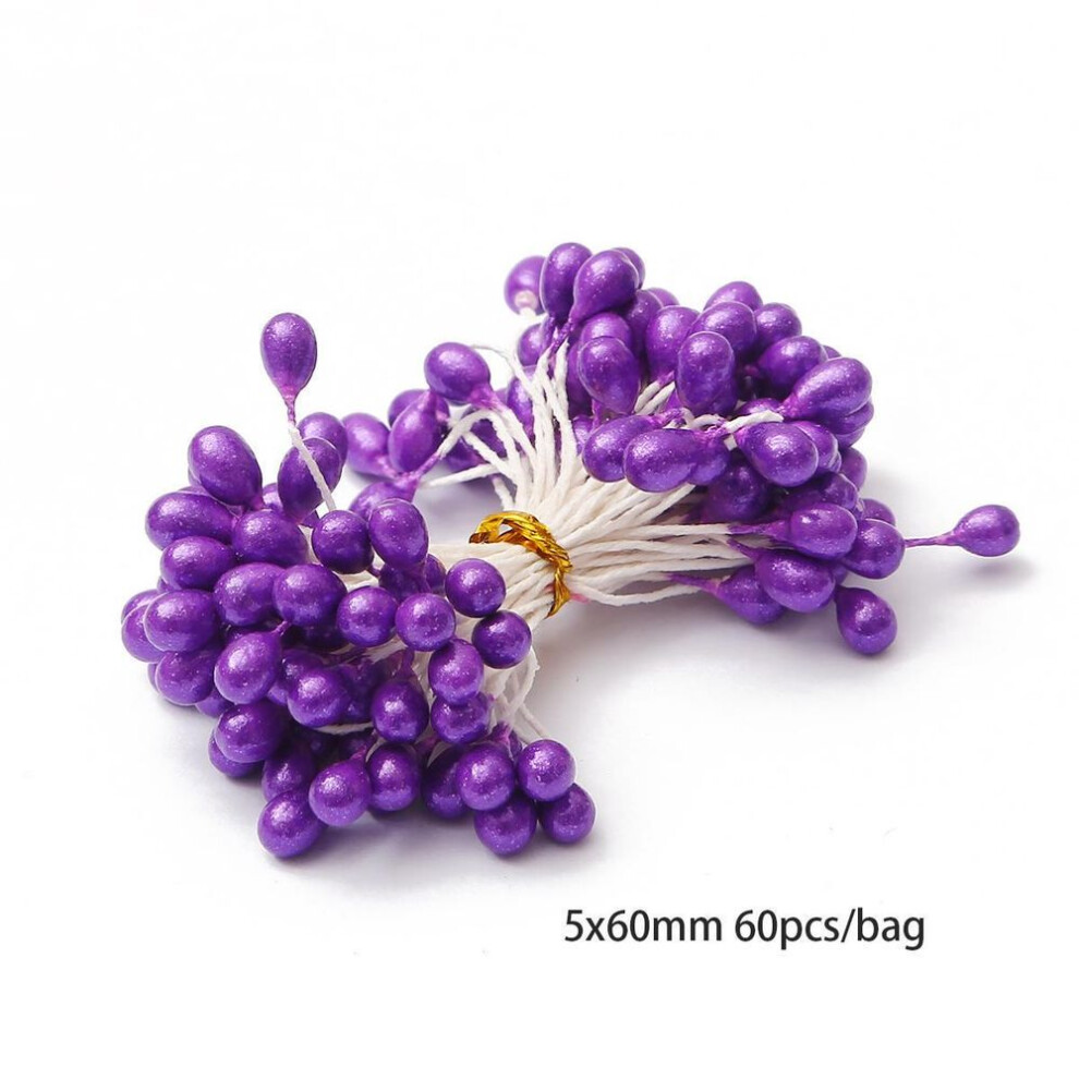 (as the picture, 07) Purple Series Artificial Flower Cherry Stamens Berries Bundle Diy Cake Christmas Wedding Gift Box Wreaths Craft Decoration