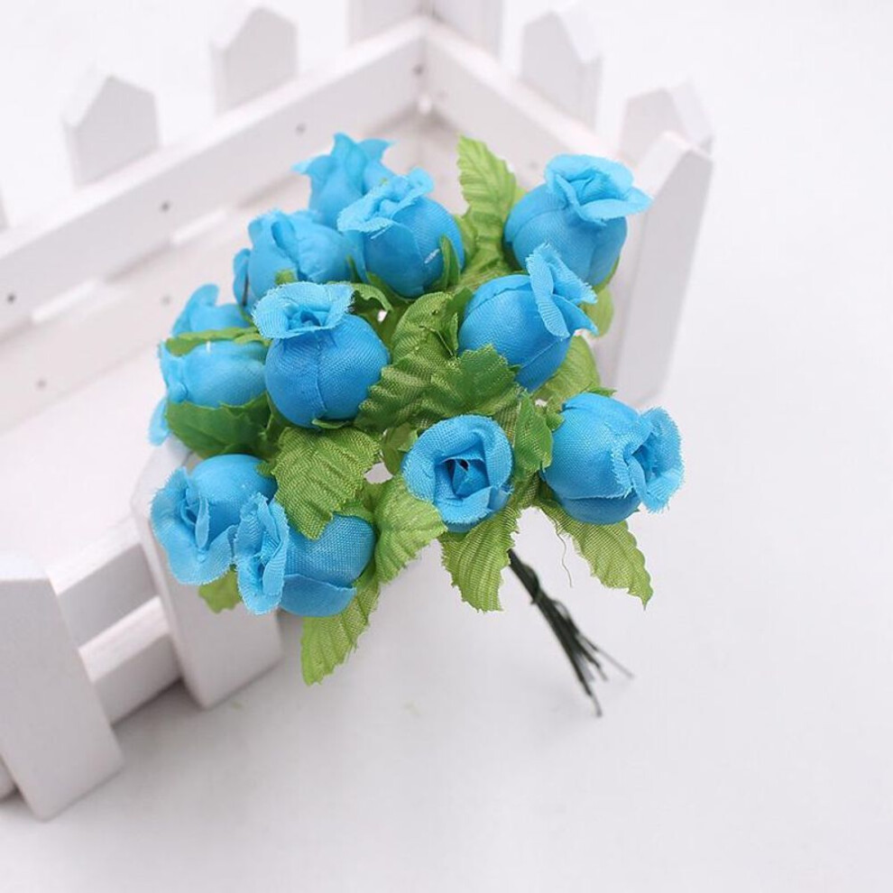 (blue) Vogue Vases Diy Garlands Home Decoration Silk Flower Artificial Flowers Roses Bouquet For Wedding Fake Flower 12pcs/set
