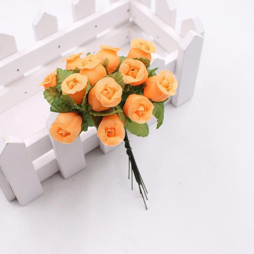 (orange) Vogue Vases Diy Garlands Home Decoration Silk Flower Artificial Flowers Roses Bouquet For Wedding Fake Flower 12pcs/set