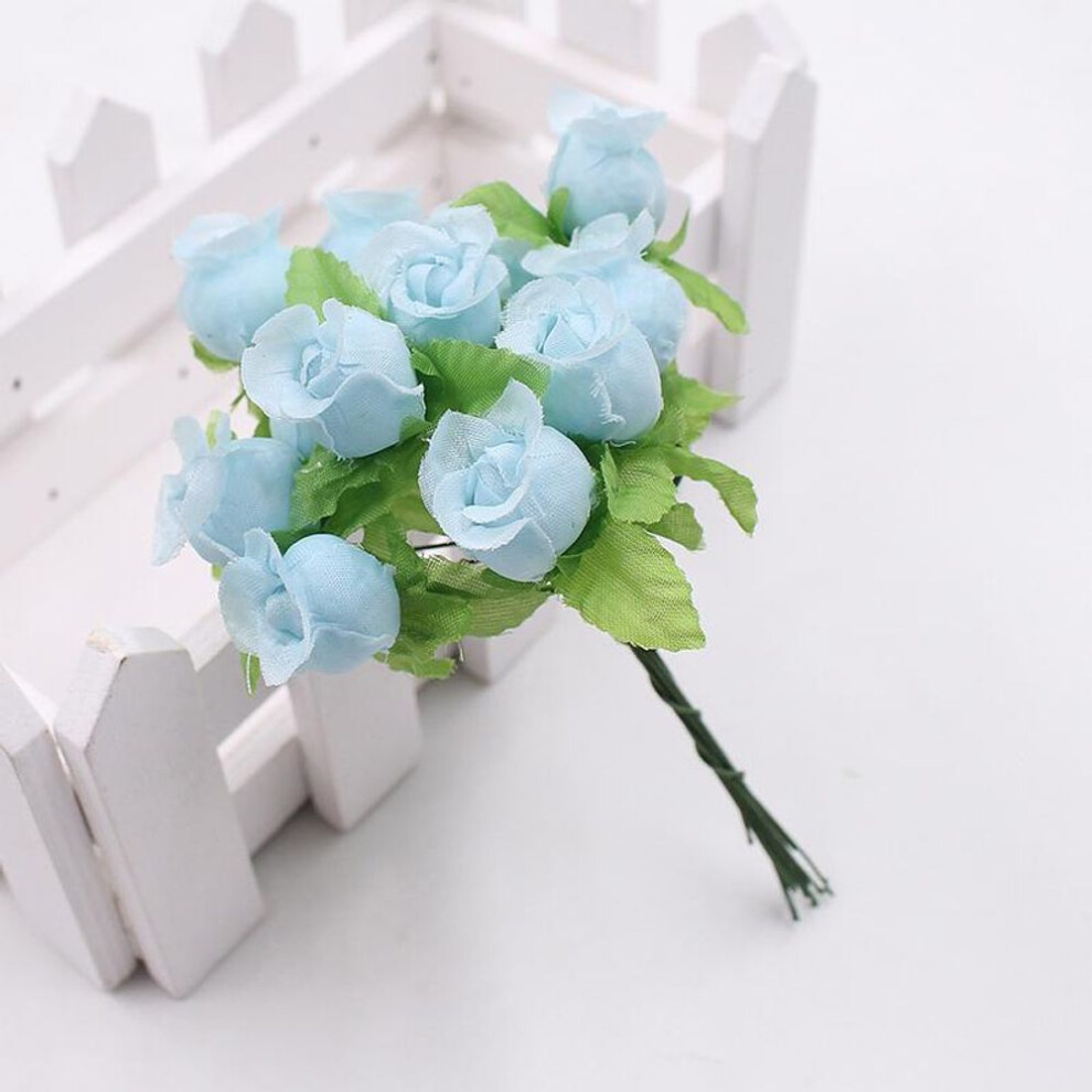 (sky blue) Vogue Vases Diy Garlands Home Decoration Silk Flower Artificial Flowers Roses Bouquet For Wedding Fake Flower 12pcs/set