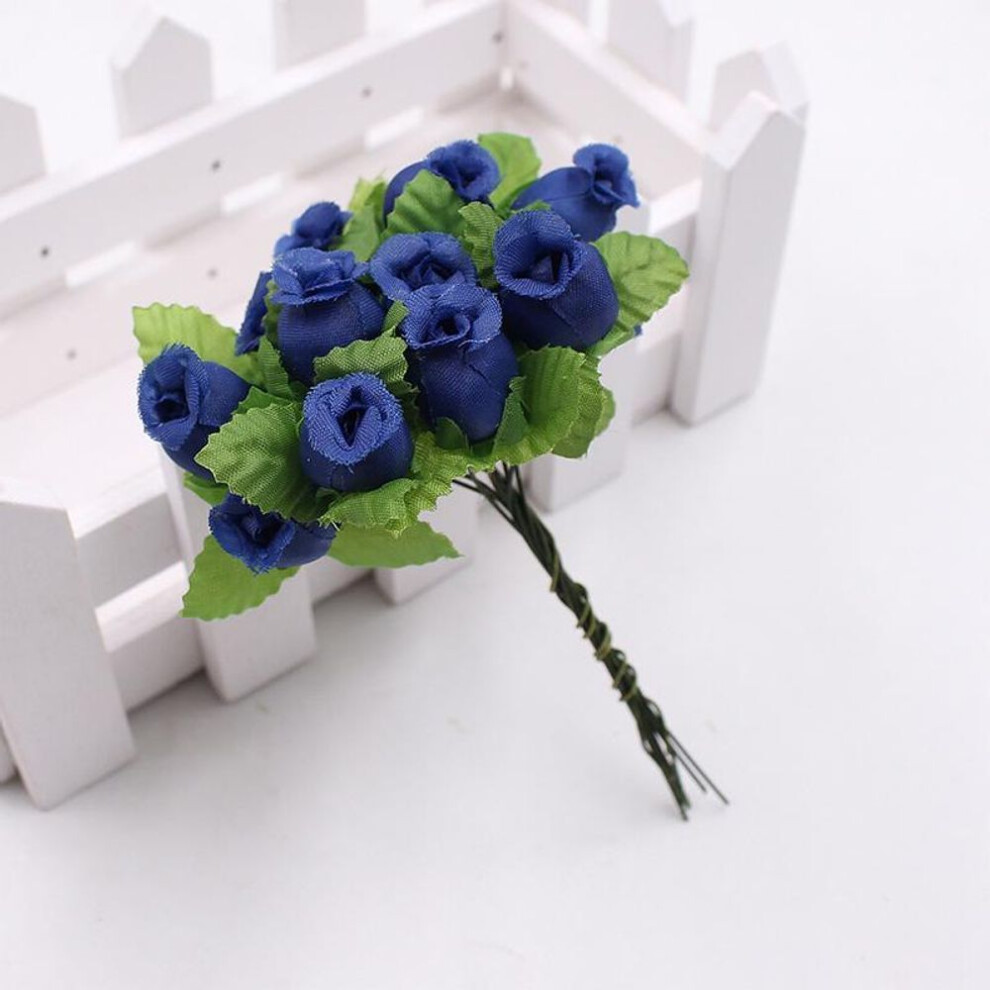 (royal blue) Vogue Vases Diy Garlands Home Decoration Silk flower Artificial Flowers Roses Bouquet For Wedding Fake flower 12PCS/Set