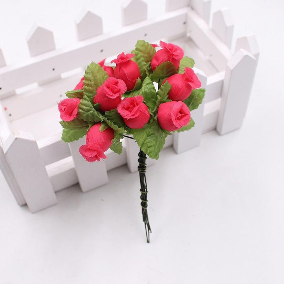 (rose red) Vogue Vases Diy Garlands Home Decoration Silk Flower Artificial Flowers Roses Bouquet For Wedding Fake Flower 12pcs/set