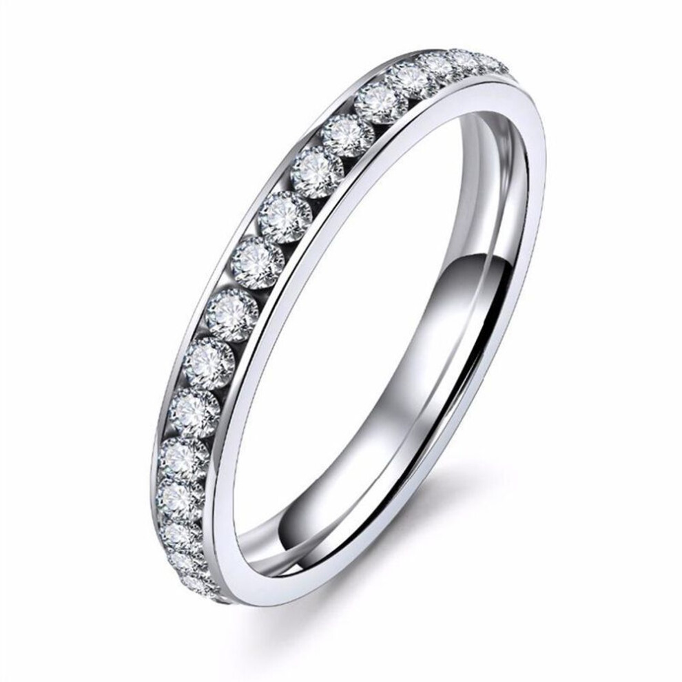 (silver, 8) Simple Ladies Ring Clip-on Diamond Ring Zircon Ring In A Row Of Diamonds Popular Ring