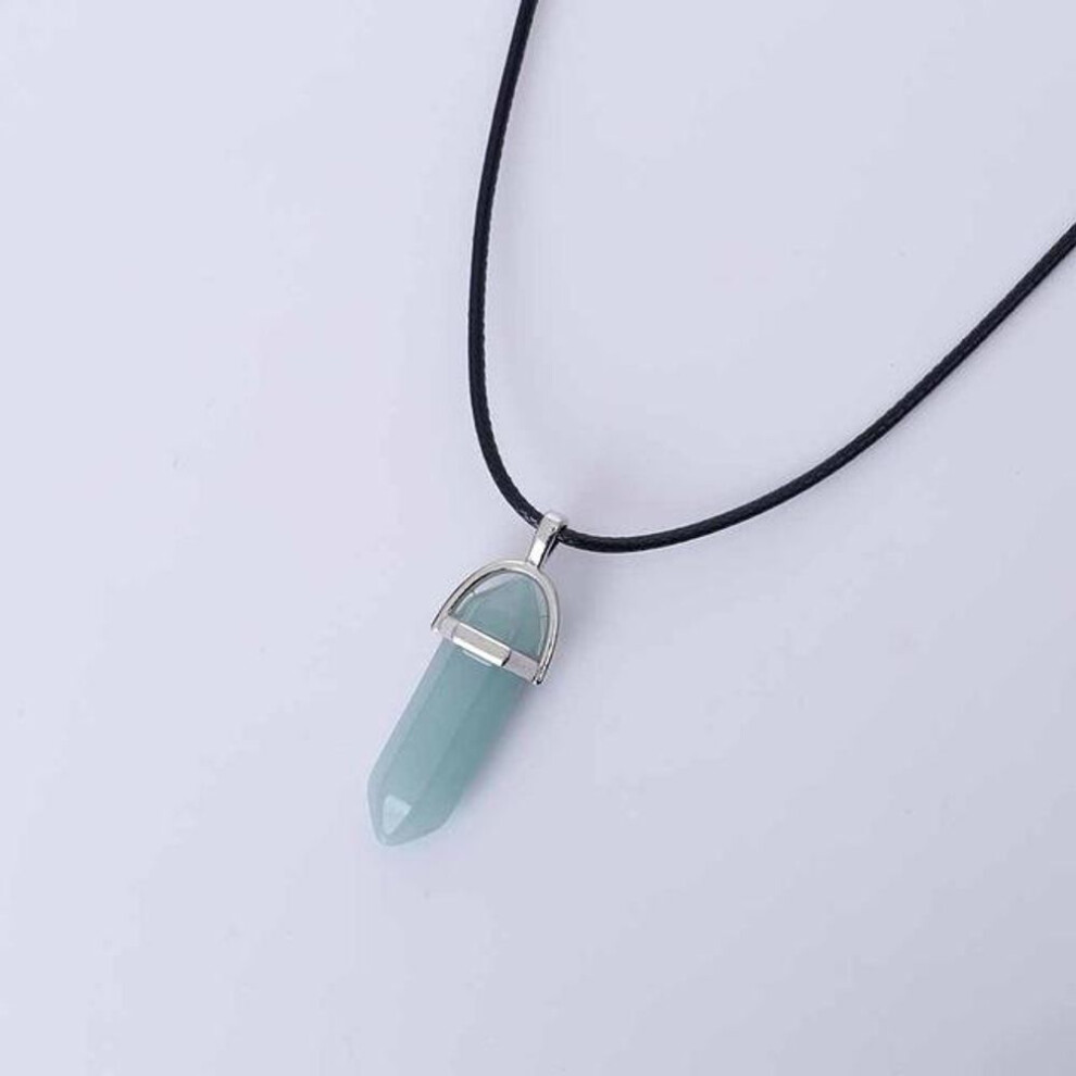 (8) Hexagonal Column Necklace Natural Crystal Stone Pendant Leather Chain Necklace Women Fashion Jewelry