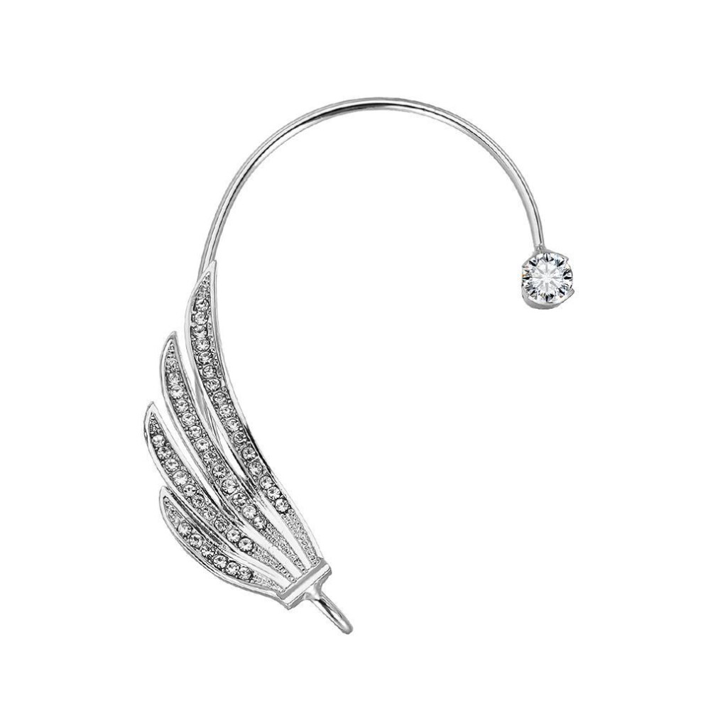 (right) Fashion Full Diamond Wings Ear Hanging Ear Bone Clip Niche Feather Ear Clip No Ear Pierced Earrings