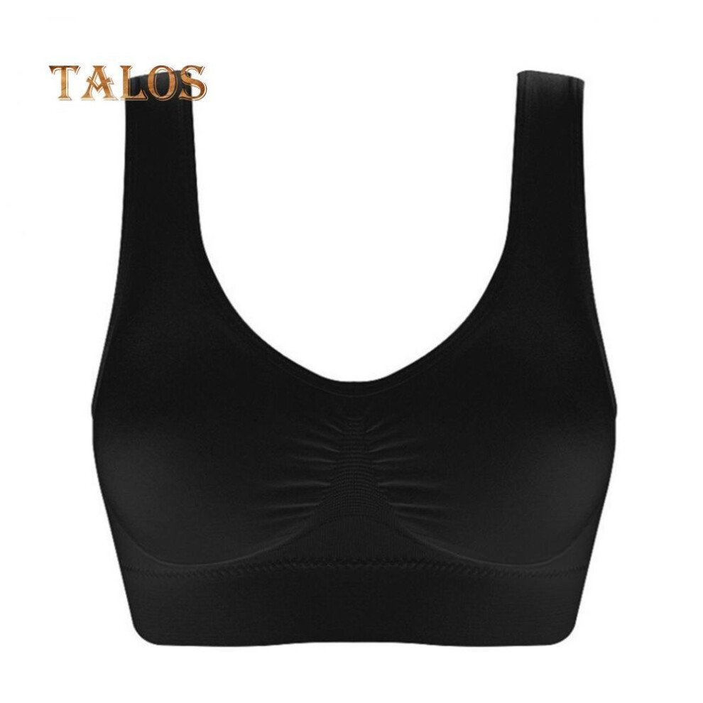 (black, XXL) Women Sexy Single Layer Seamless Soft Breathable Bra Wireless Sports Yoga Shapewear Top Female