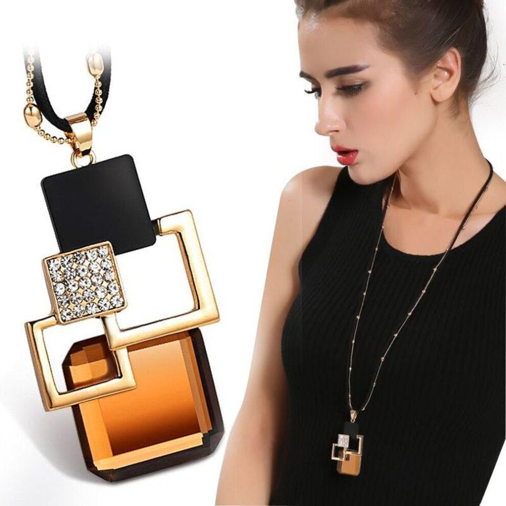 (champagne) Fashion Crystal Geometric Necklaces & Pendant For Women Collier Femme Long Statement Sweater Chain Necklace Jewelry Accessories