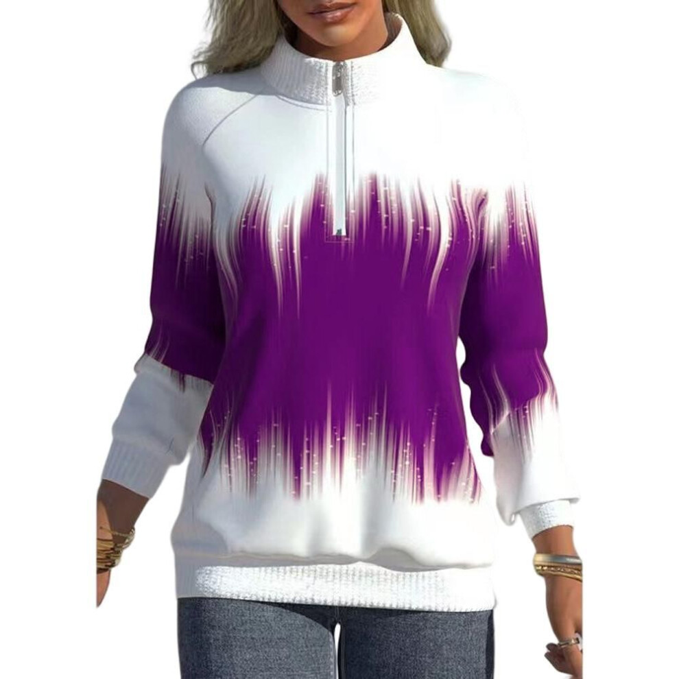 (M, purple) Womens Long-sleeve Sweatshirt with Half Turtleneck Zipper Cardigan Baggy Warm Ladies Tops Coat Fashion Casual Pullover Sweatshirts