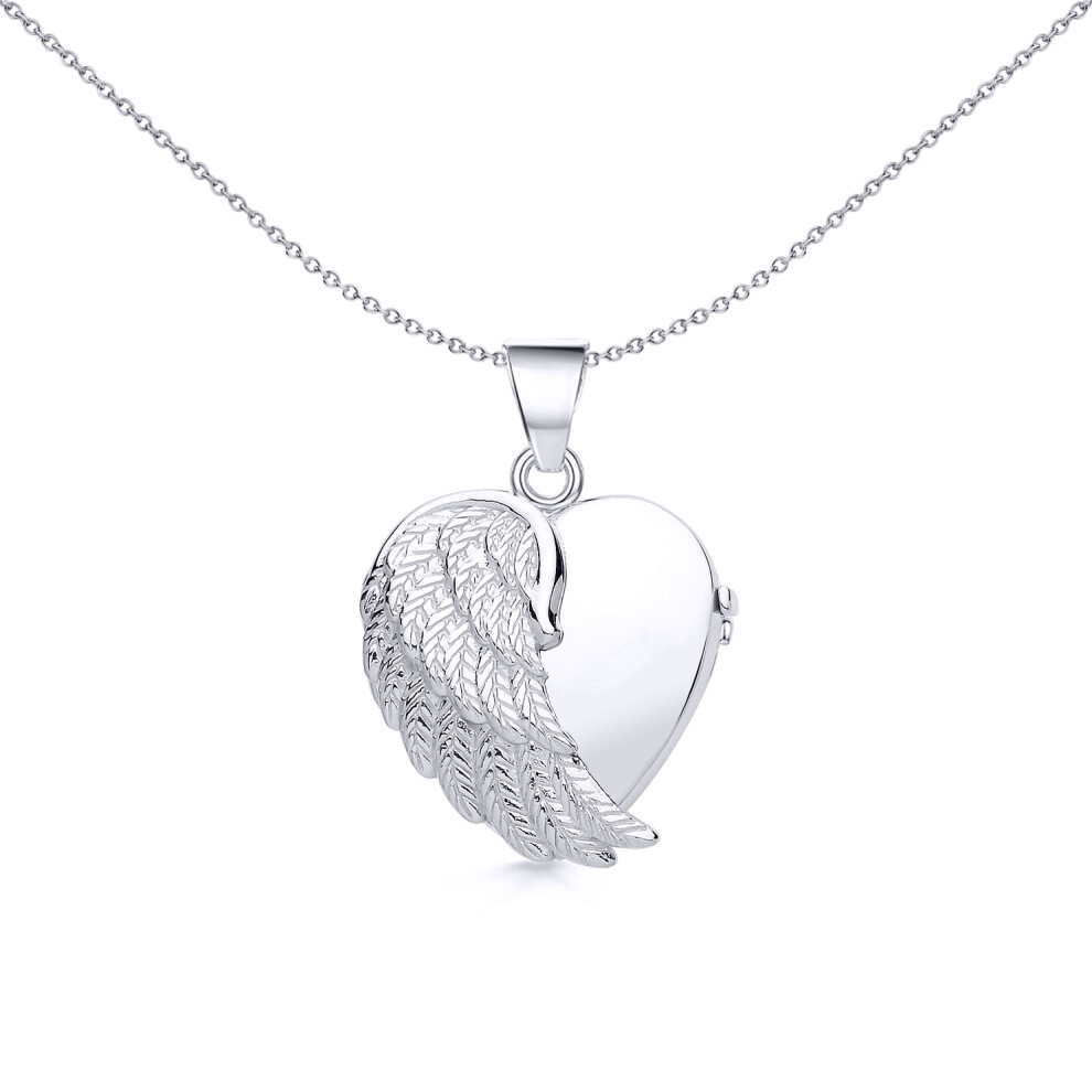 Jewelco London Ladies Sterling Silver Angel Wing Love Heart Locket Necklace 18 inch - LK50